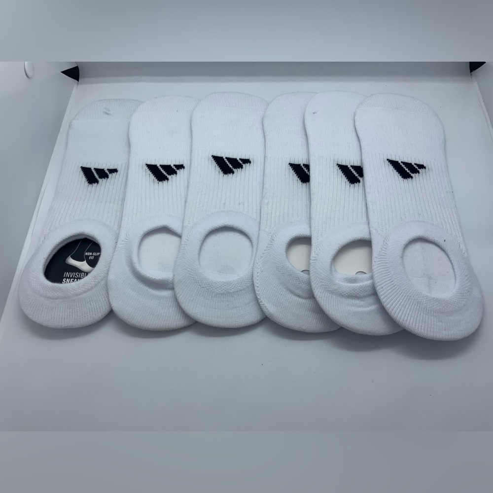 (6) Adidas White No-Show Socks with Black Logo
